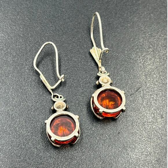 Sterling Silver 925 Genuine Amber Ladybug Drop Dangle Earrings - Picture 7 of 9